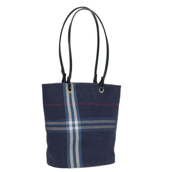 BURBERRY Nova Check Tote Bag Canvas Navy Silver - Picture 1 of 16